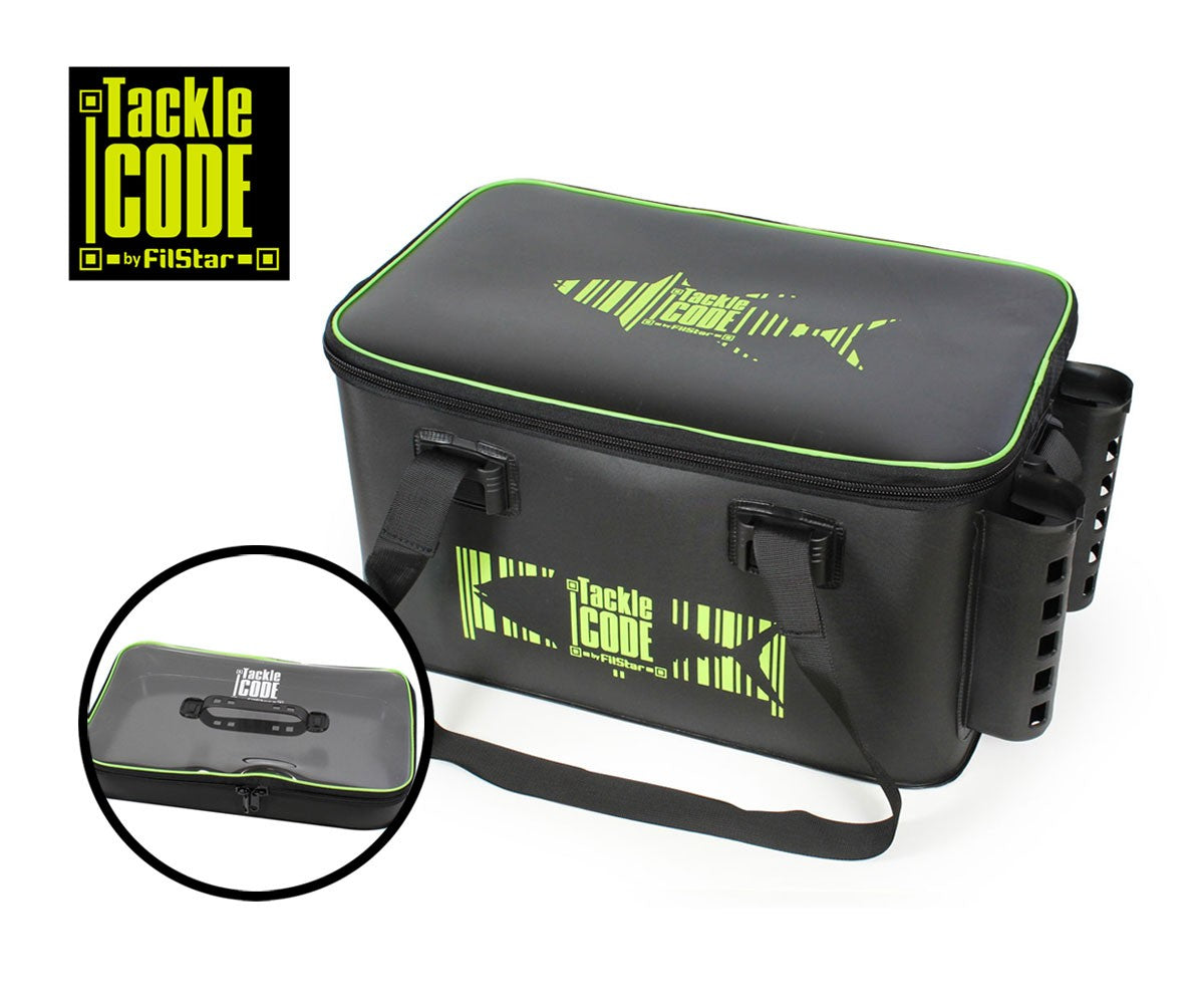 Водоустойчива чанта FilStar Tackle Code EVA Safe 45 с прозрачна тарелка и две гнезда за въдици.