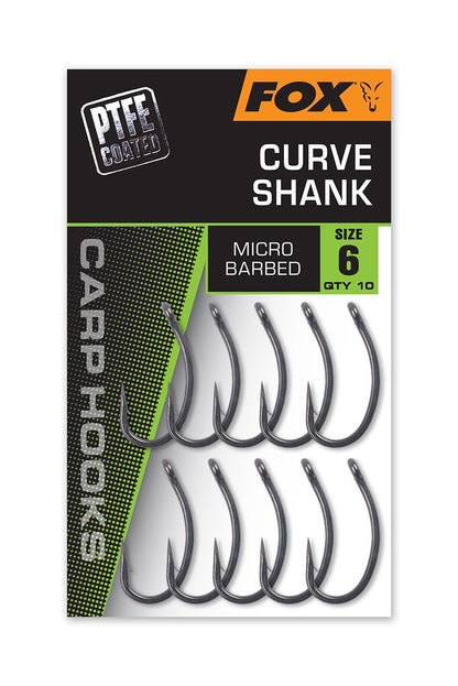 Куки Fox Curve Shank с PTFE покритие, издръжлив връх и 10 броя в опаковка.