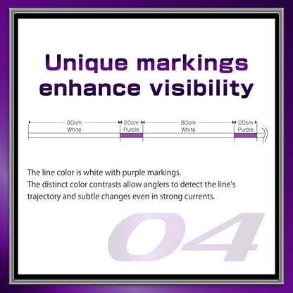 Плетено влакно VARIVAS Avani Sea Bass [Max Power PE] X9 - 150m with unique white and purple markings for enhanced visibility.