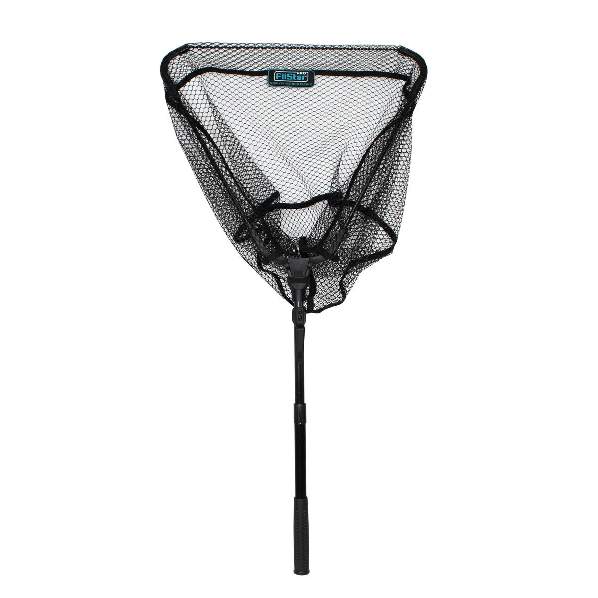 Кеп Filstar Nero Rubber Triangle Landing Net с триъгълна глава и телескопична дръжка, черна гумена мрежа.