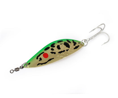 Клатушка Sea Buzz Piker Light 10gr с зелен цвят, златиста повърхност и черни детайли за риболов на сом и щука.