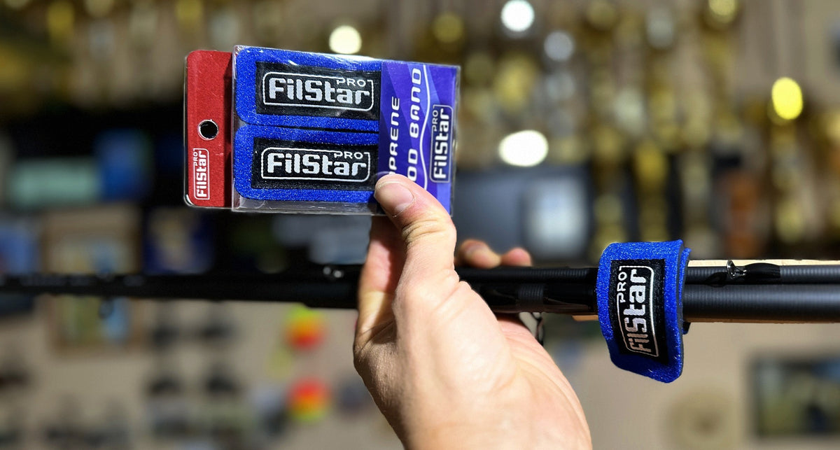 Неопренови ленти за пръчка FilStar, комплект с две ленти, удобни за транспортиране и съхранение на въдицата.