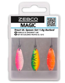 Сет клатушки ZEBCO TROUT UL SPOON SET - 3бр. в опаковка, включваща три различни клатушки за ултралайт риболов.