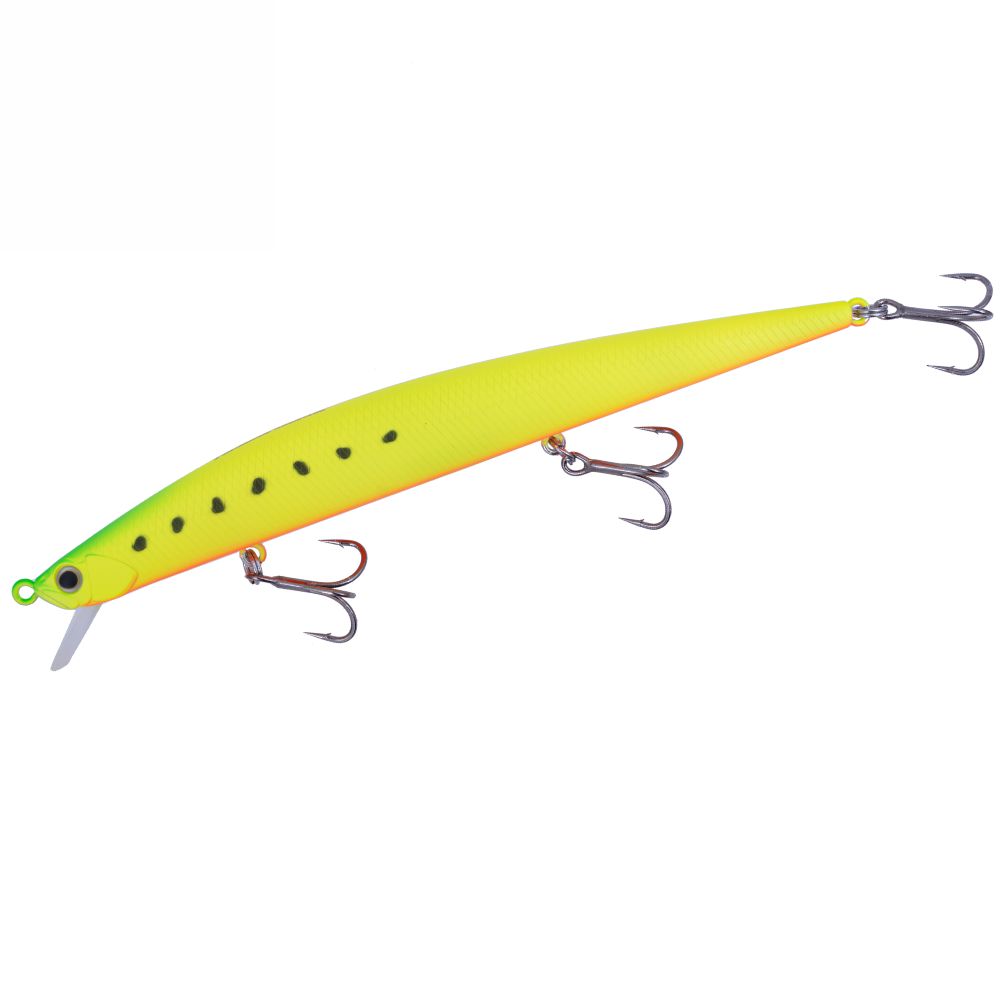 Воблер Duo Tide Minnow Slim Flyer 140 - 14.0cm/21.0gr - Sinking in bright yellow color with hooks.