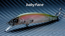 Воблер BABYFACE M100SR-SP 10.0cm/13.5gr - Suspending fishing lure showcased on a textured background.