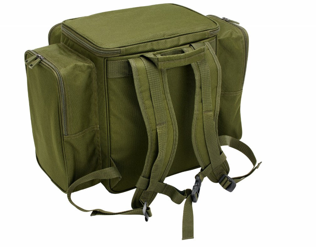 Раница DAIWA BLACK WIDOW COMPACT RUCKSACK in green color with adjustable straps and multiple compartments.