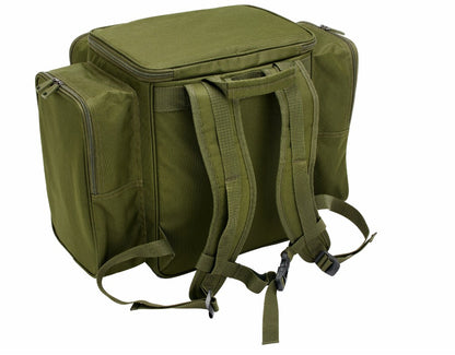 Раница DAIWA BLACK WIDOW COMPACT RUCKSACK in green color with adjustable straps and multiple compartments.
