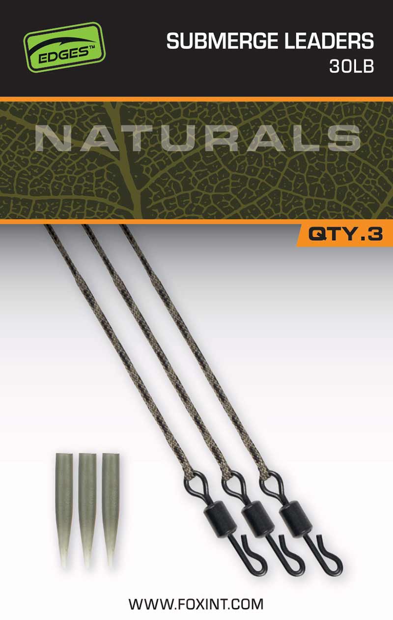 Готов монтаж Fox Edges Naturals Submerge Leaders – 30lb / 75см / 3бр. с 3 вирбела и антикатеребрящи шлаухи.