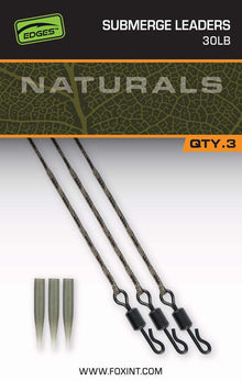 Готов монтаж Fox Edges Naturals Submerge Leaders – 30lb / 75см / 3бр. с 3 вирбела и антикатеребрящи шлаухи.