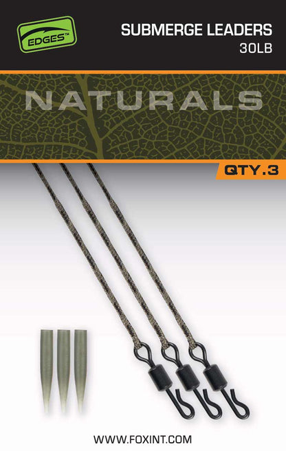 Готов монтаж Fox Edges Naturals Submerge Leaders – 30lb / 75см / 3бр. с 3 вирбела и антикатеребрящи шлаухи.