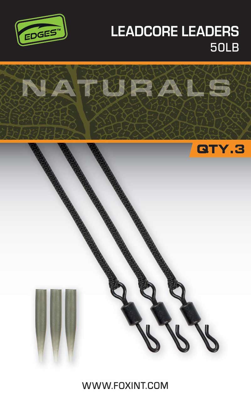 Готов монтаж Fox Edges Naturals Leadcore Leaders – 50lb / 75см / 3бр. с 3 вирбела и шлаухи.