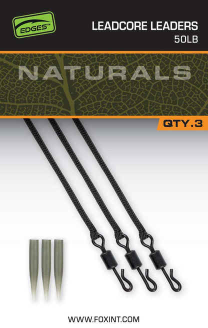 Готов монтаж Fox Edges Naturals Leadcore Leaders – 50lb / 75см / 3бр. с 3 вирбела и шлаухи.