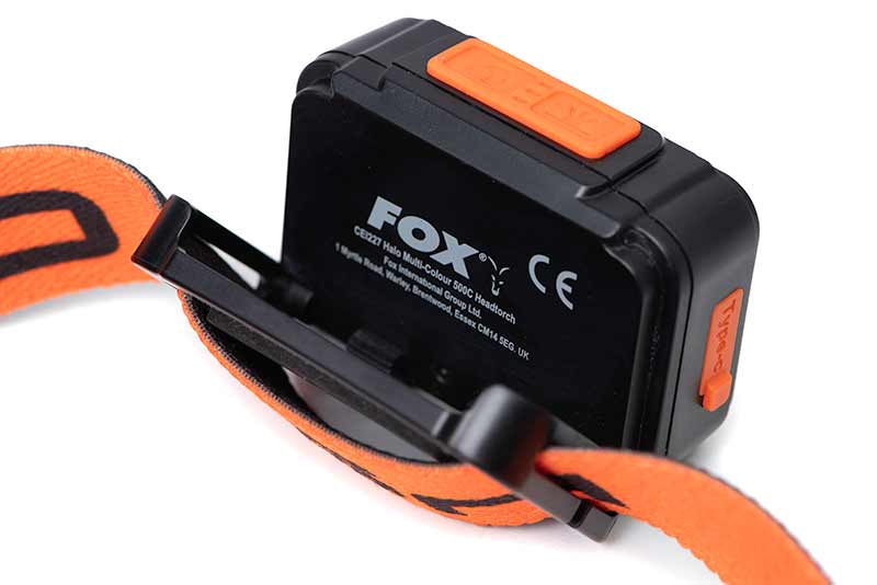 Челник FOX Halo Multi Colour 500C Headtorch CEI227 back view with orange strap and button