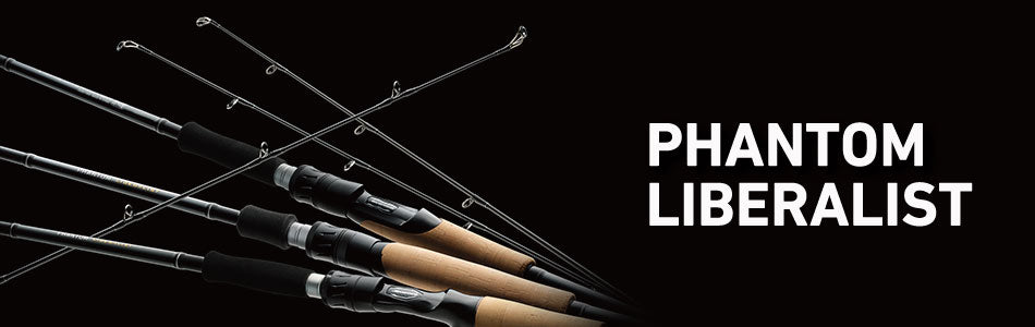 Спининг въдицa DAIWA PHANTOM LIBERALIST 763MLRSS - 2.29m/5-25gr на фона на черен екран. Моделите са с допълнителни детайли.