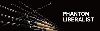 Спининг въдицa DAIWA PHANTOM LIBERALIST 763MLRSS - 2.29m/5-25gr на фона на черен екран. Моделите са с допълнителни детайли.