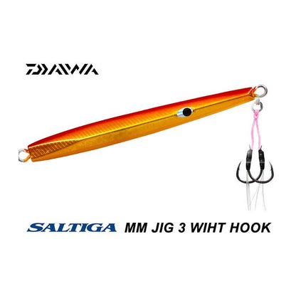 Джиг Daiwa MM Jig - 30гр. с ярка оранжева повърхност и тройна кука за риболов.