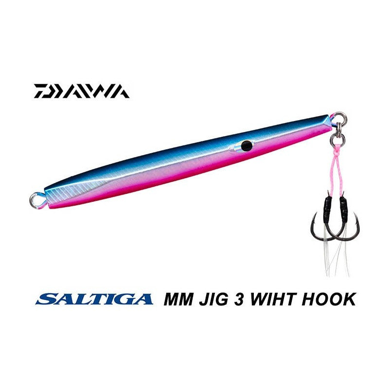 Джиг Daiwa MM Jig - 40гр. в синьо и розово, предназначен за бързо потъване и лесно извличане.