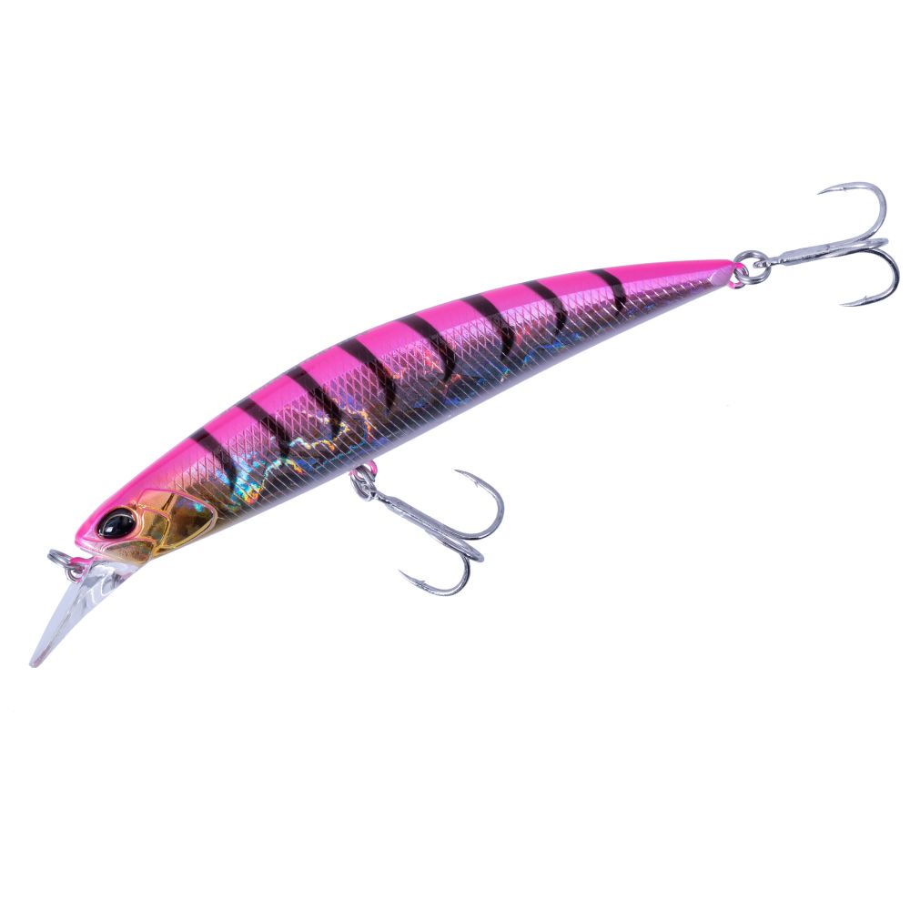 Воблер Duo SPEARHEAD RYUKI SW 110S Limited - 11.0cm/21.0gr - Sinking в розов цвят с черни ленти.
