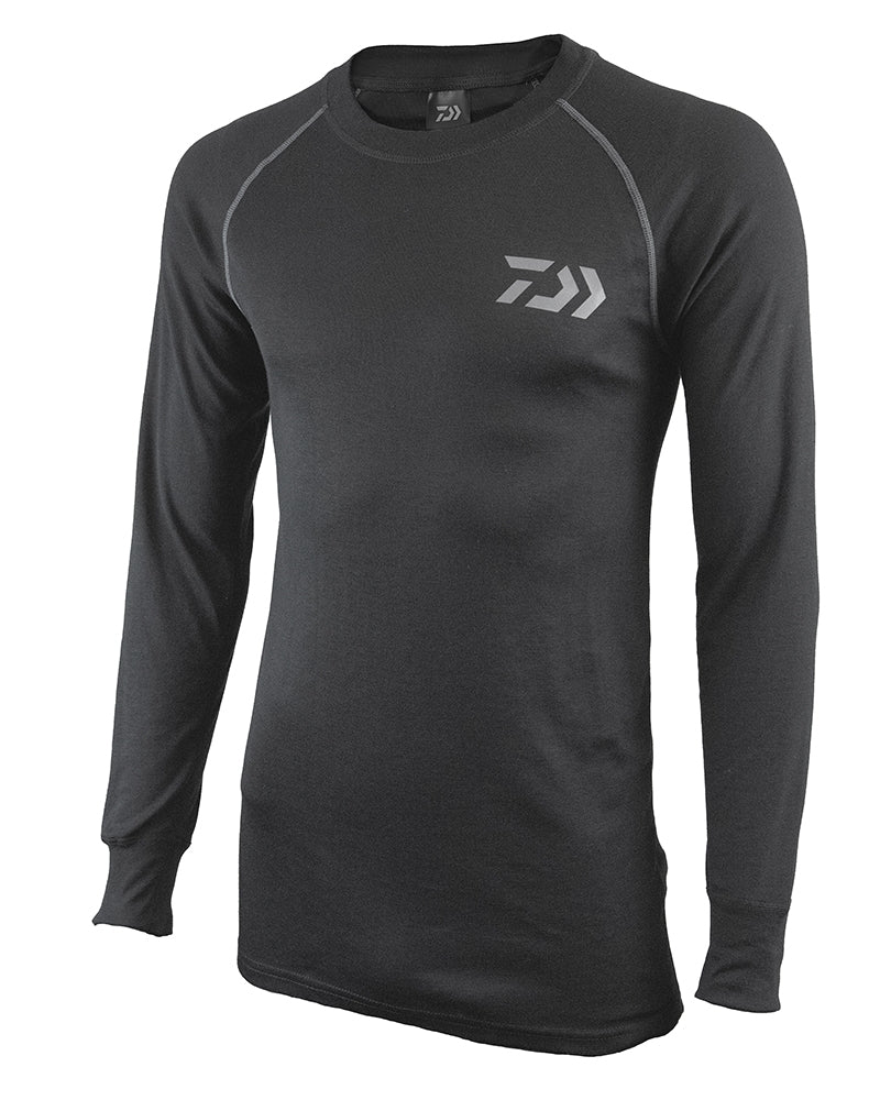 Термо блуза DAIWA D-VEC BASE LAYER с дълги ръкави, черен цвят, идеална за риболов и защита от студа.