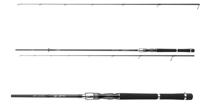 Спининг въдица DAIWA PRO STAFF YAK & BELLY ZANDER - 2.15m/8-35gr (2 части) в черен цвят на бял фон.
