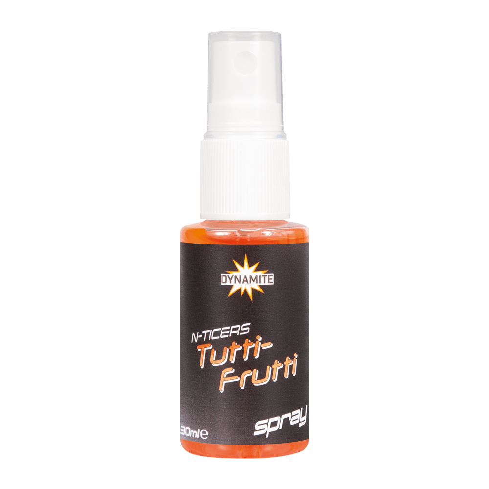 Атрактант Dynamite Baits N-Ticers - 30ml, Tutti-Frutti спрей за риболов, идеален за фидер и мач риболов.
