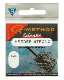 Куки GAMAKATSU G-METHOD FEEDER STRONG, опаковка с 10 бр. куки за фидер риболов, произведени в Япония.