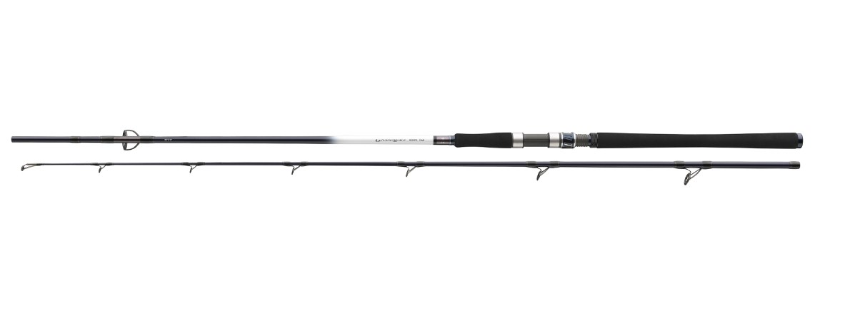 Спининг въдица за морски риболов DAIWA GRANDWAVE POLLOCK - 2.40m/40-100gr на фона на бяло.