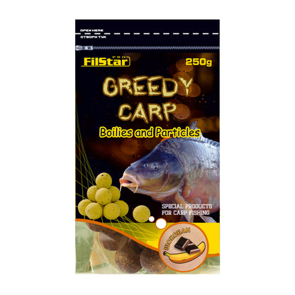 Протеинови топчета FilStar Greedy Carp - 250гр, бързоразтворими, за бърз риболов в комерсиални водоеми.