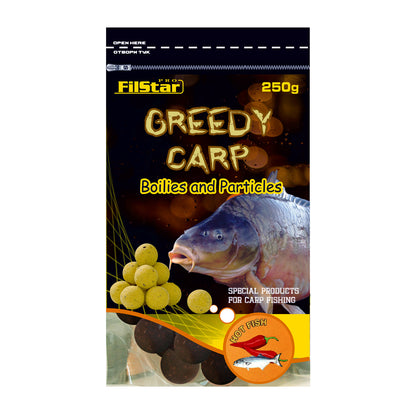 Протеинови топчета FilStar Greedy Carp - 250гр, пакет с риболовни топчета за бърз риболов в комерсиални водоеми.