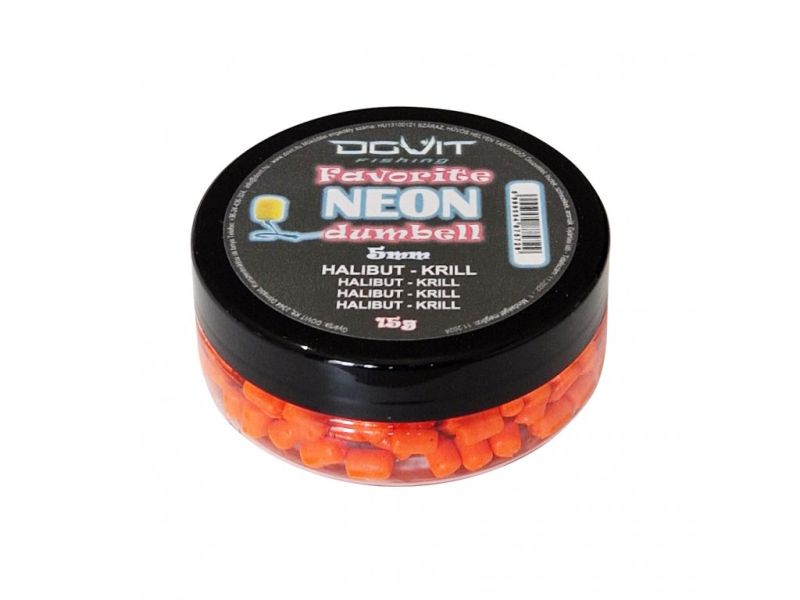 Дъмбели Dovit FAVOURITE DUMBELL NEON - 5/8mm in packaging with 5mm HALIBUT&KRILL flavor.