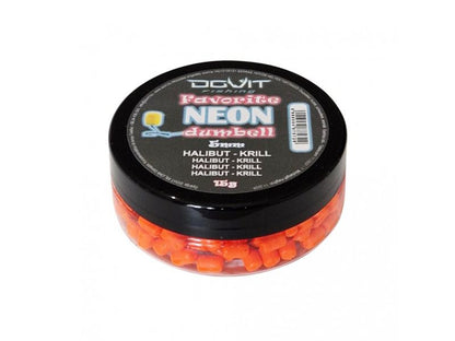 Дъмбели Dovit FAVOURITE DUMBELL NEON - 5/8mm in packaging with 5mm HALIBUT&KRILL flavor.