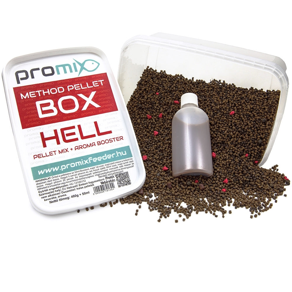 Пелети + течен ароматизатор - PROMIX METHOD PELLET BOX+LIQUID - (400gr) с Hell 2/4mm люто аромати.