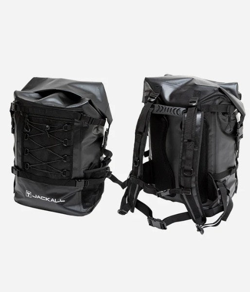 Водоустойчива чанта за спининг риболов JACKALL WATERPROOF BACKPACK L (30L - 35L) - Черна - черен риболовен раница