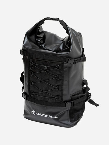 Водоустойчива чанта за спининг риболов JACKALL WATERPROOF BACKPACK L (30L - 35L) - Черна, черен риболовен ранец.