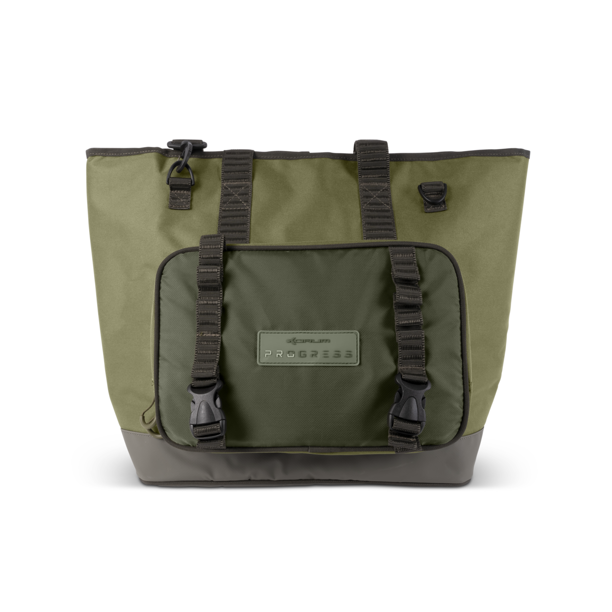 Чанта KORUM Progress Bait & Bits Bag - 25L in green color with durable straps and spacious compartments.