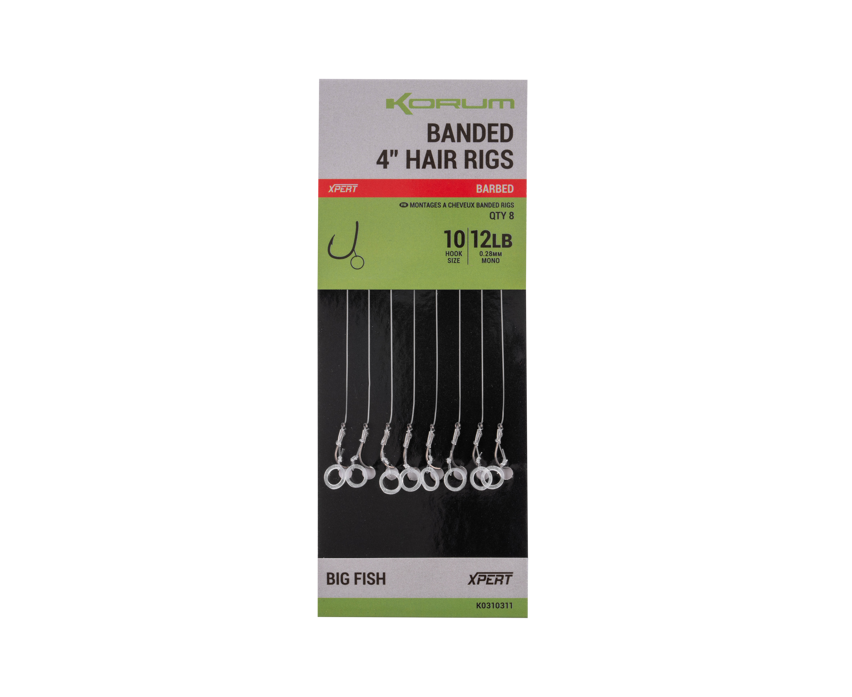 Вързани куки с контра на косъм KORUM BANDED HAIR RIGS BARBED (4 inch/10cm)