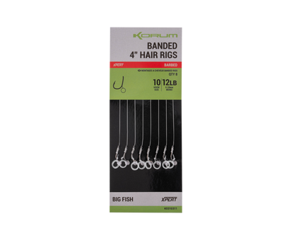 Вързани куки с контра на косъм KORUM BANDED HAIR RIGS BARBED (4 inch/10cm)