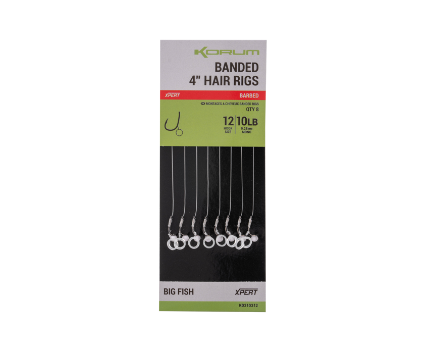 Вързани куки с контра на косъм KORUM BANDED HAIR RIGS BARBED (4 inch/10cm)