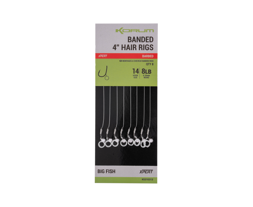 Вързани куки с контра на косъм KORUM BANDED HAIR RIGS BARBED (4 inch/10cm)
