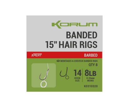 Вързани куки с контра на косъм KORUM KORUM BANDED HAIR RIGS BARBED (15 inch/38cm)