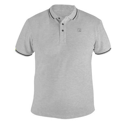 Тениска PRESTON Grey Polo Shirt - XXL, светло сива тениска с яка и елегантни бродирани детайли.