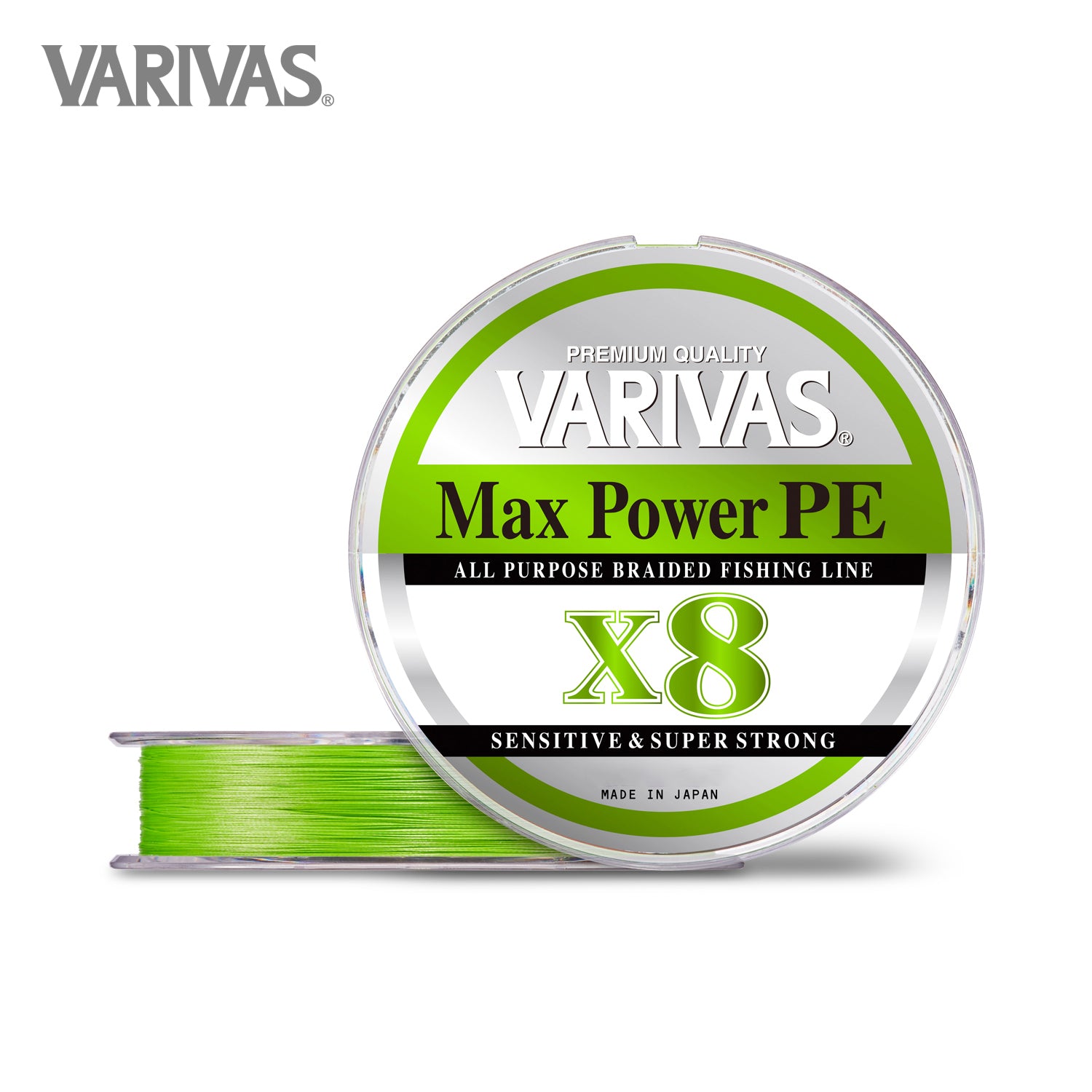 Плетено влакно VARIVAS Max Power PE X8 [Lime Green] - 150m на спул с висока издръжливост и гладкост.