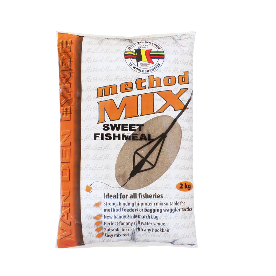 Захранка Van Den Eynde METHOD MIX SWEET FISHMEAL - 2kg, 2kg риболовна захранка с високо хранително съдържание.