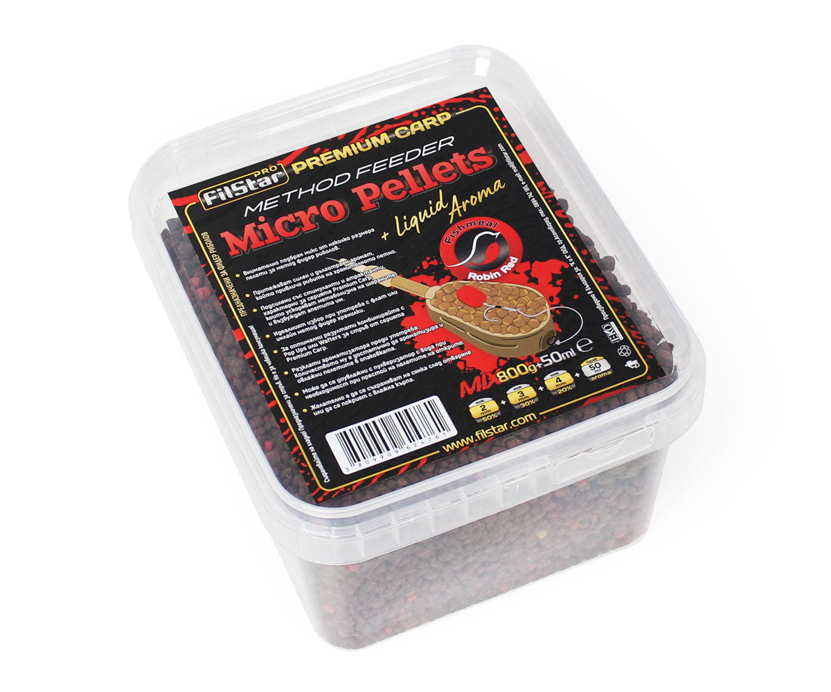 Микро пелети микс + Течен ароматизатор FILSTAR Premium Carp Method Feeder - 800g с Robin Red