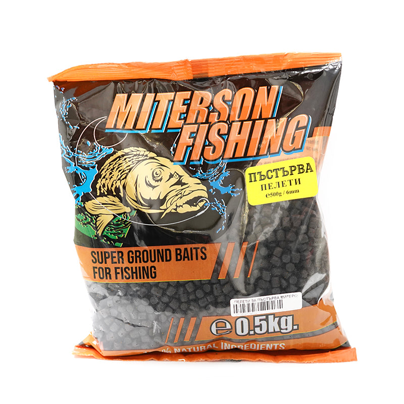 Пелети за пъстърва Miterson Fishing - 6mm в опаковка от 0.5 кг, идеални за риболов с пелет фидер.