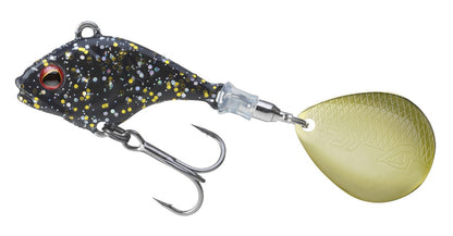 Тейлспинър DAIWA PROREX TG JIG SPINNER - 14gr с черен цвят и блестяща повърхност, поставен на бял фон.