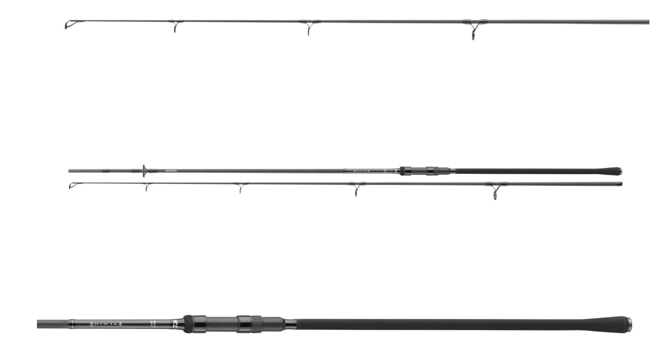 Шаранджийски въдици Daiwa 25 NINJA X STALKER CARP - 2 части, показващи модел с две секции и водачи.
