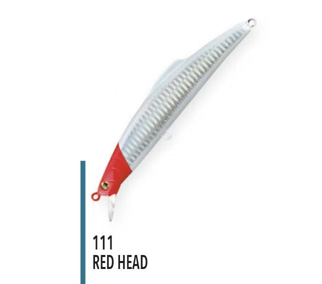 Морски воблер NOMURA HARU - 14cm / 32gr - Sinking Red Head с VMC Perma Steel тройки за риболов на баракуди и лаврак.