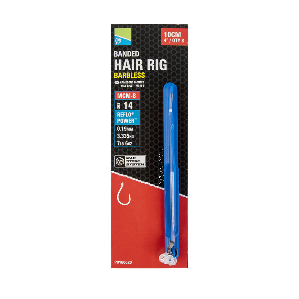 Вързани куки за метод фидер PRESTON MCM-BARBLESS BAYONET HAIR RIG 10cm / 8 бр в опаковка - опаковка с куки и совалка.