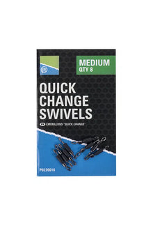 Бързи връзки PRESTON QUICK CHANGE SWIVELS опаковка с 8 броя, черни вирбели за риболов.